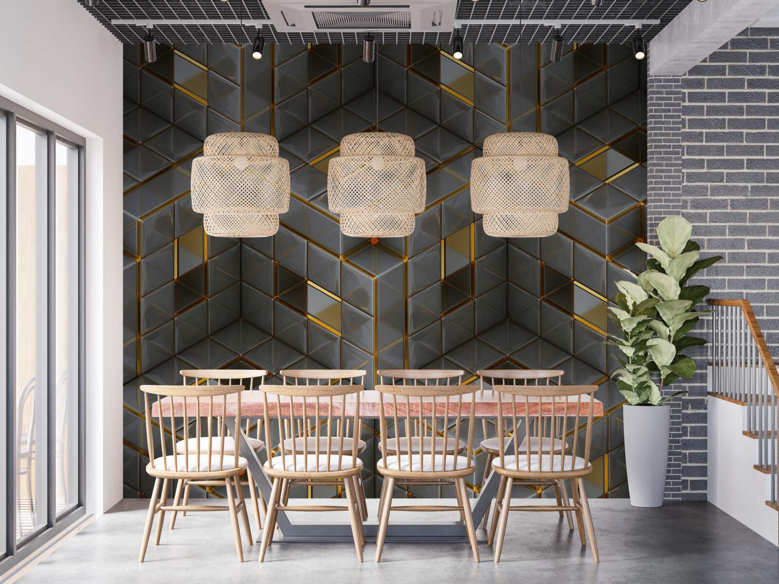 Fototapeten 3D -Würfel mit goldenen Elementen