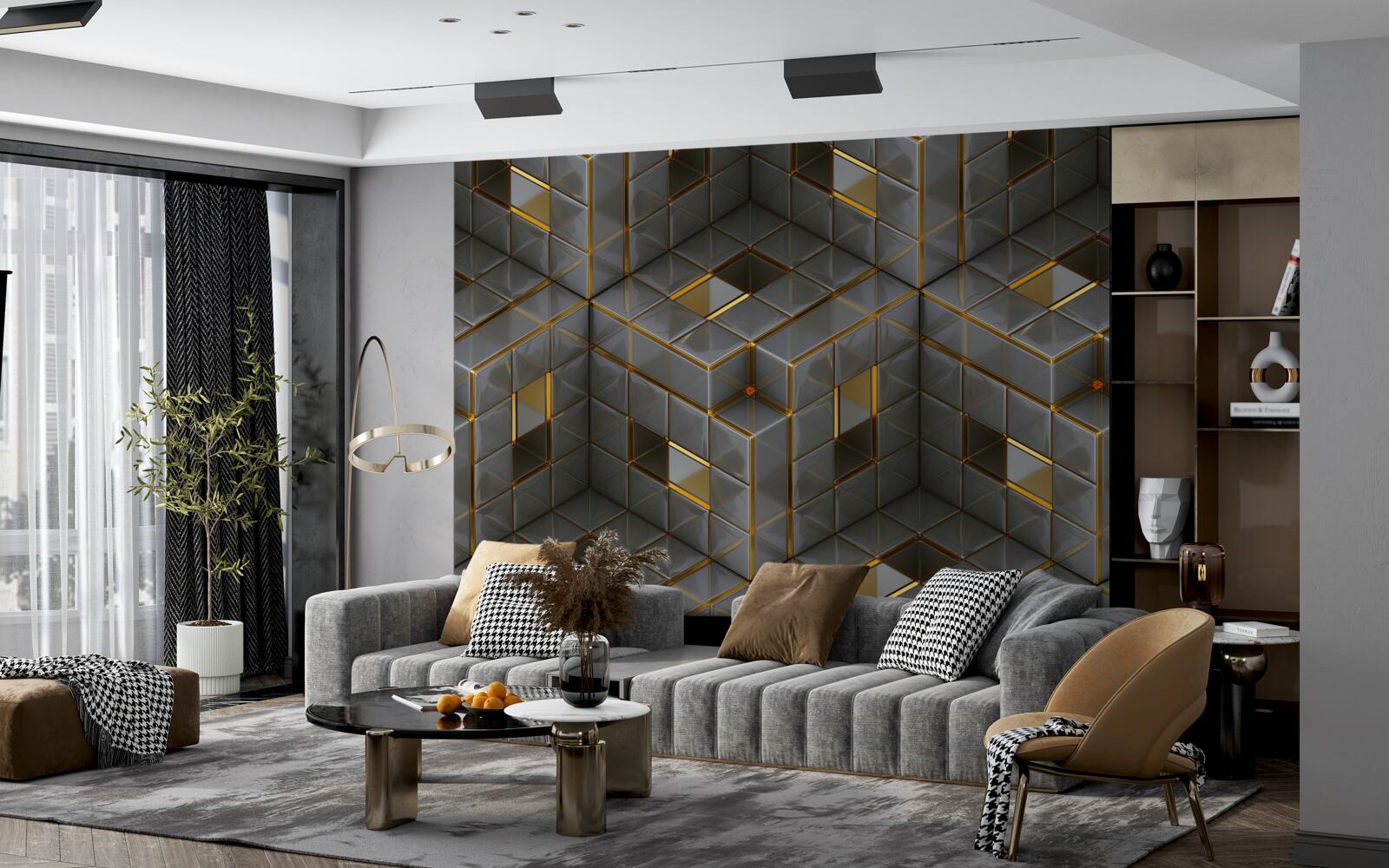 Fototapeten 3D -Würfel mit goldenen Elementen
