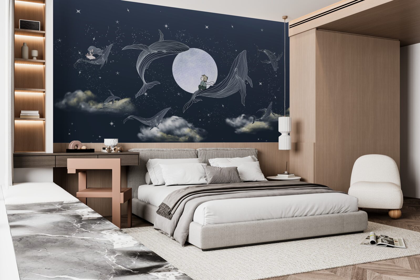 Fototapeten Wale nachts unter dem Mond