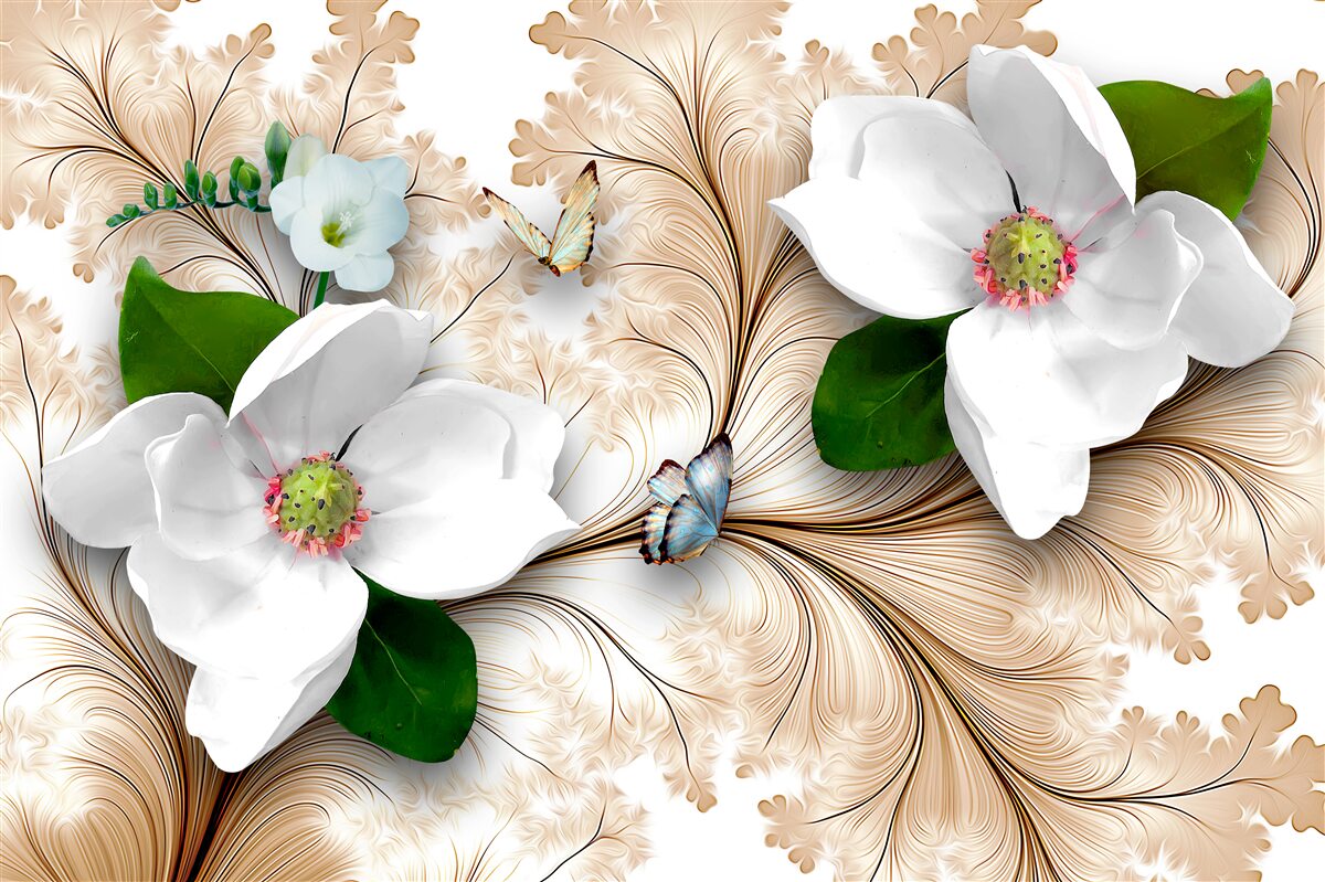 Fototapeten Leichte Schnee -weiße Blumen auf einem braunen Hintergrund