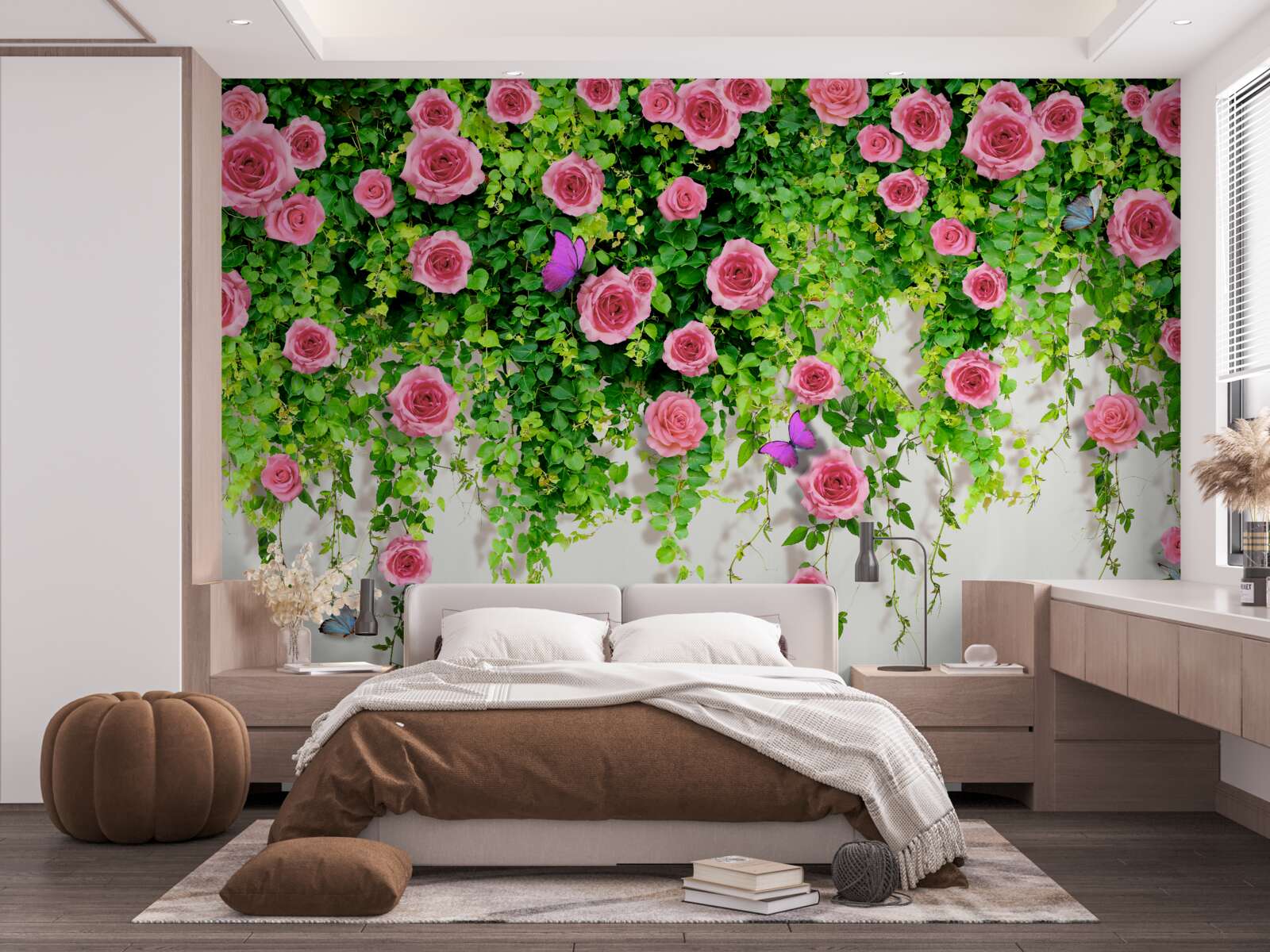 Fototapeten Strauchrosen mit einer reichen rosa Farbe
