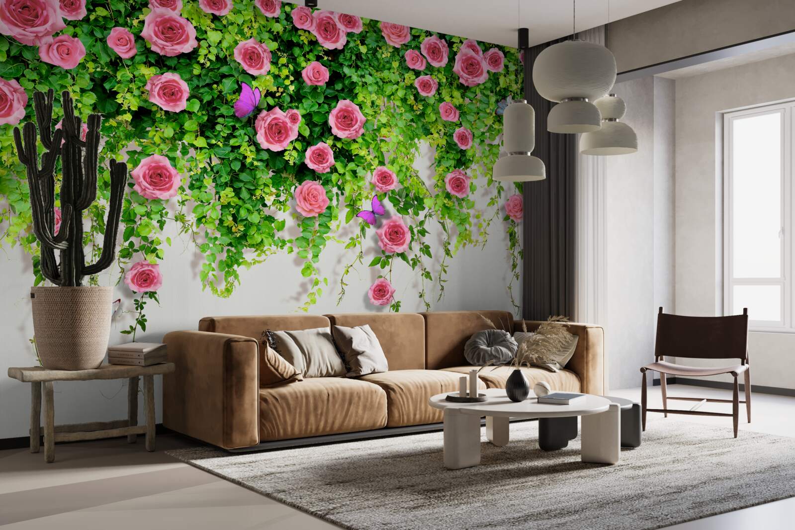 Fototapeten Strauchrosen mit einer reichen rosa Farbe