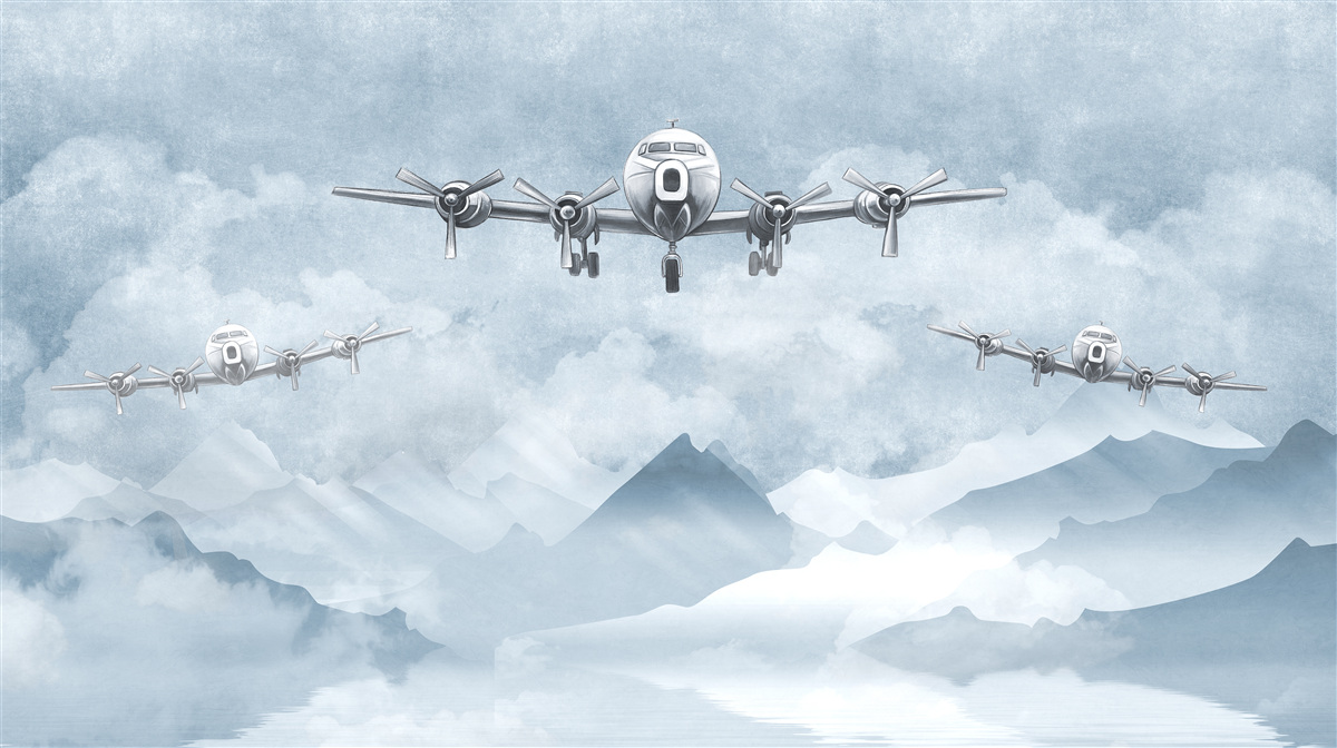 Fototapeten Flugzeuge fliegen über die Berge