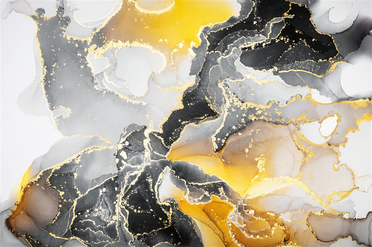 Fototapeten dunkles und goldenes Muster am grauen Marmor
