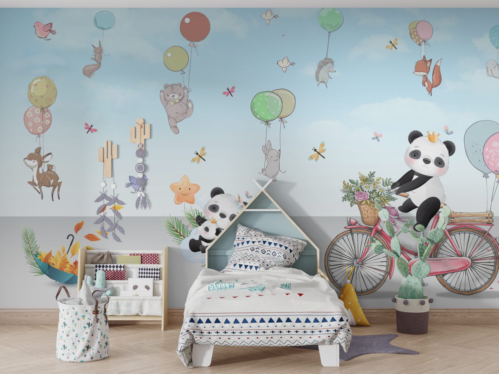 Fototapeten Luftballons mit Pandas und anderen Tieren