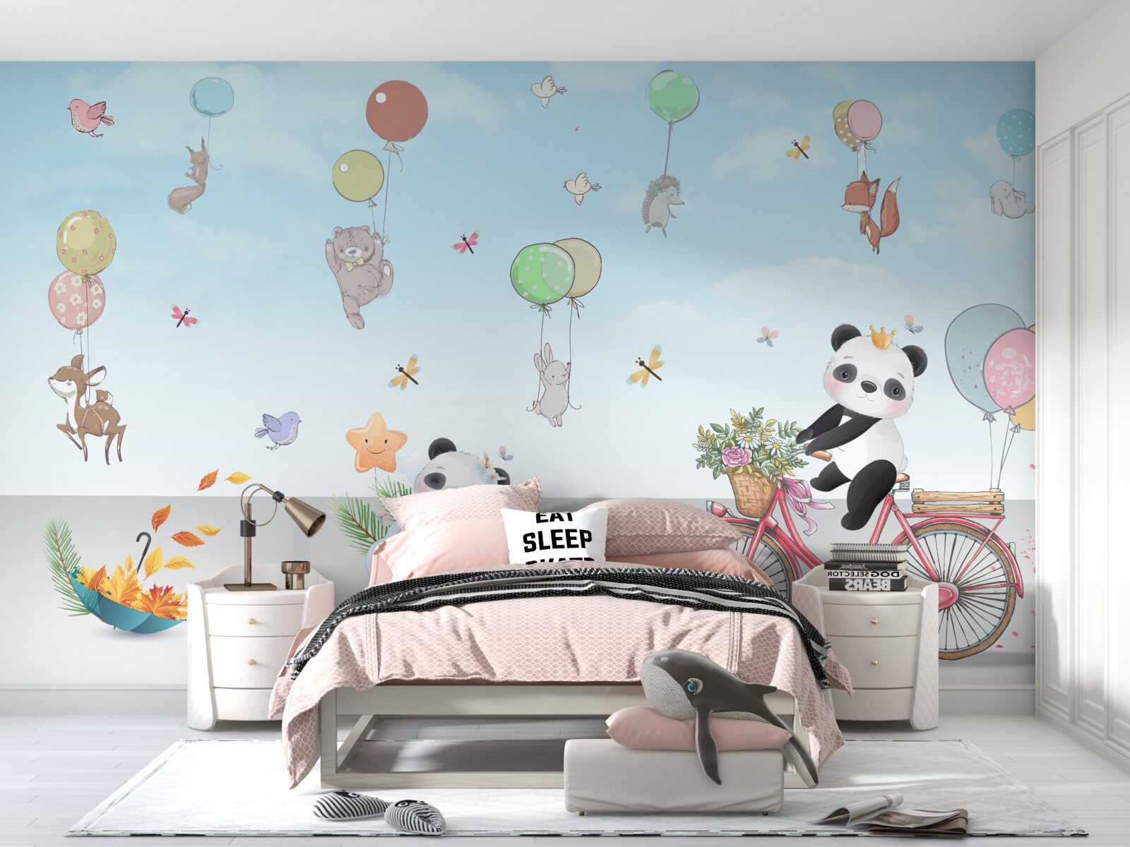 Fototapeten Luftballons mit Pandas und anderen Tieren
