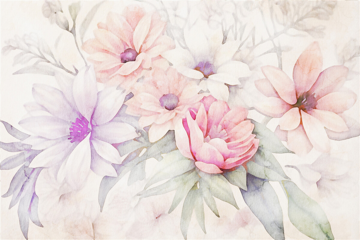 Fototapeten Aquarellknospen von zarten Blumen