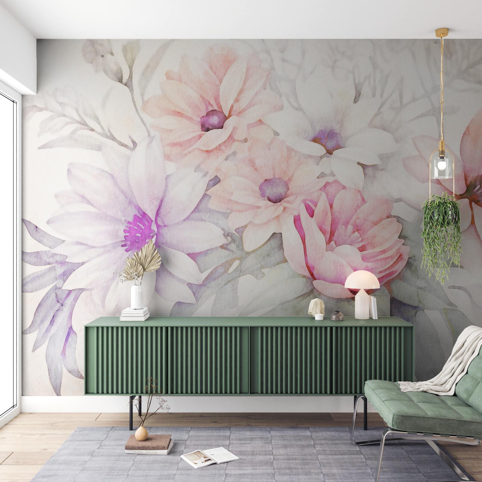 Fototapeten Aquarellknospen von zarten Blumen