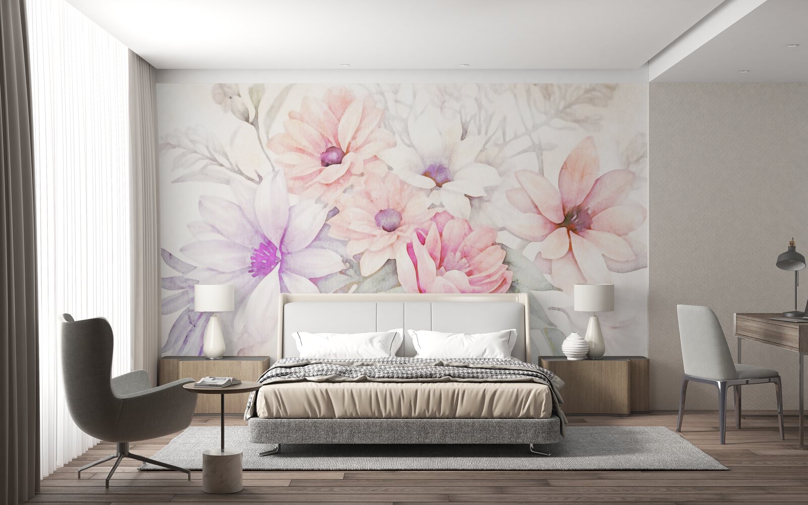 Fototapeten Aquarellknospen von zarten Blumen