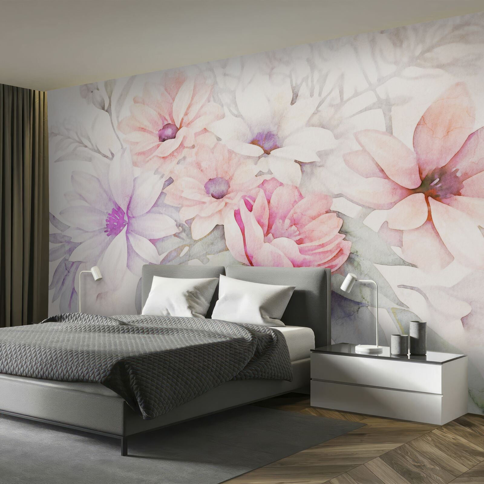 Fototapeten Aquarellknospen von zarten Blumen
