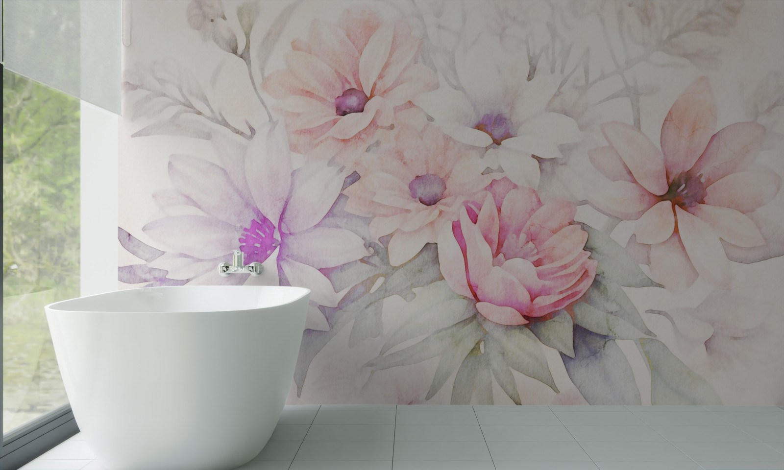 Fototapeten Aquarellknospen von zarten Blumen