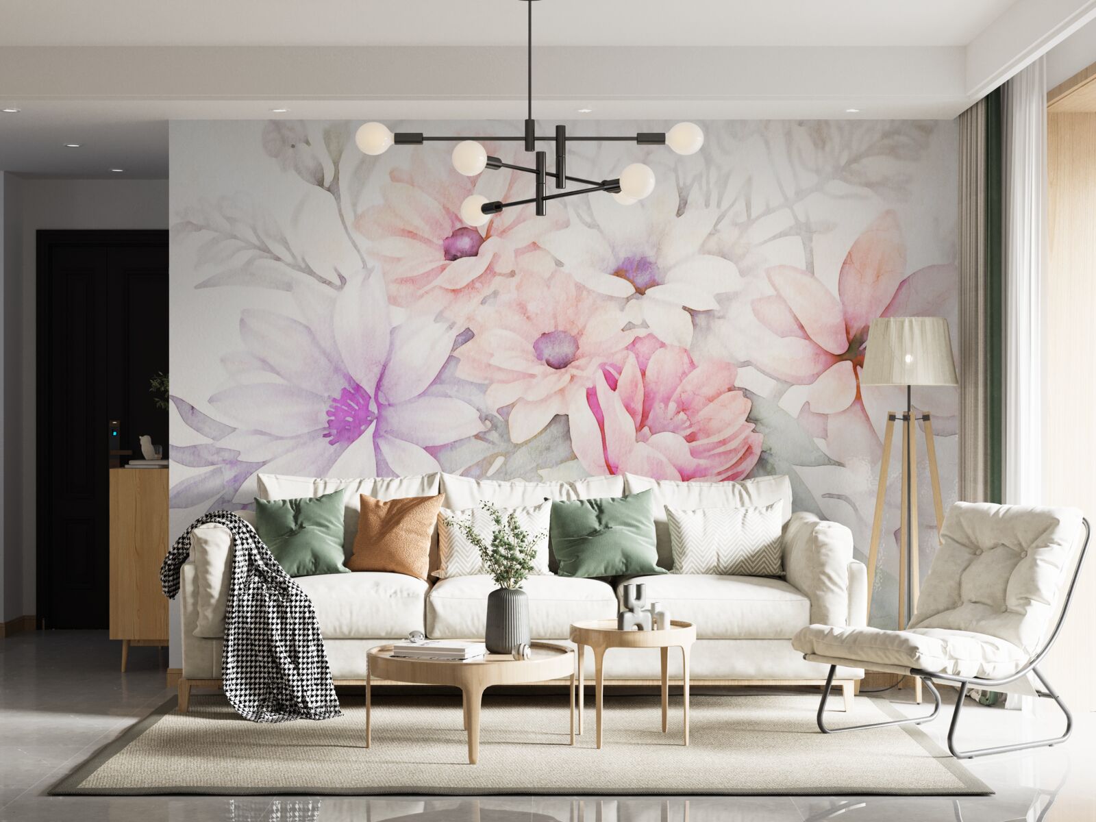 Fototapeten Aquarellknospen von zarten Blumen
