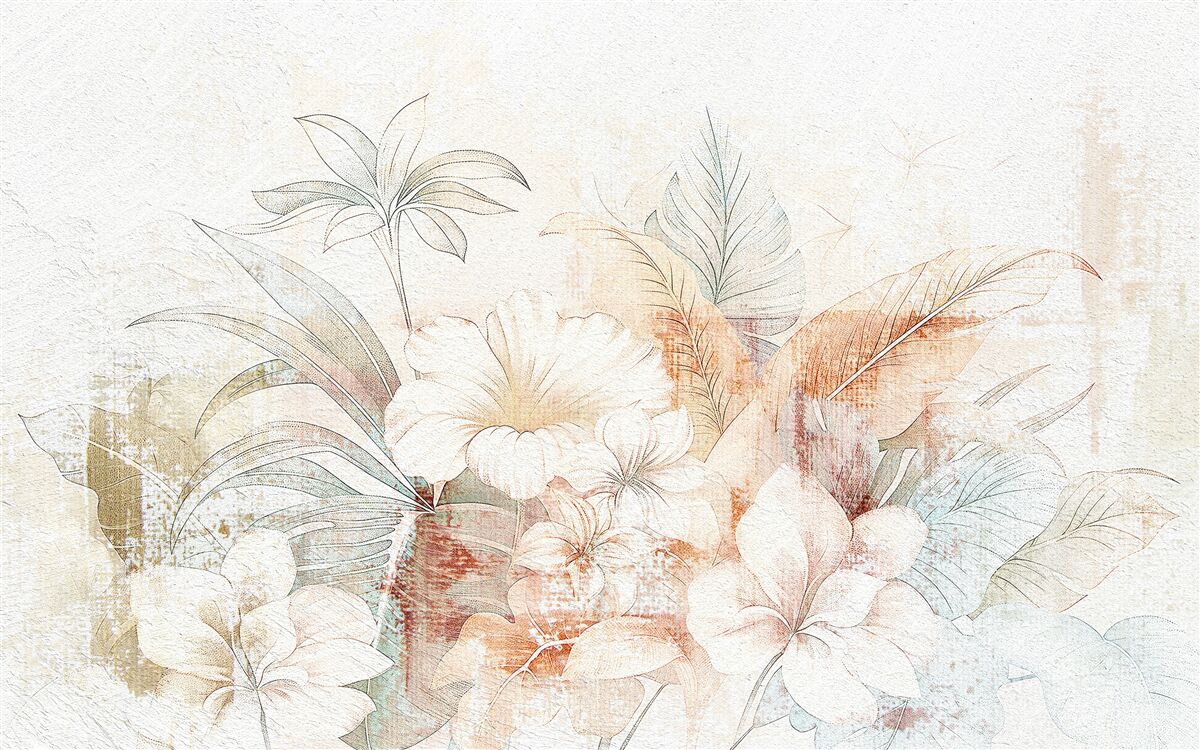 Fototapeten Aquarellblüten und Blätter