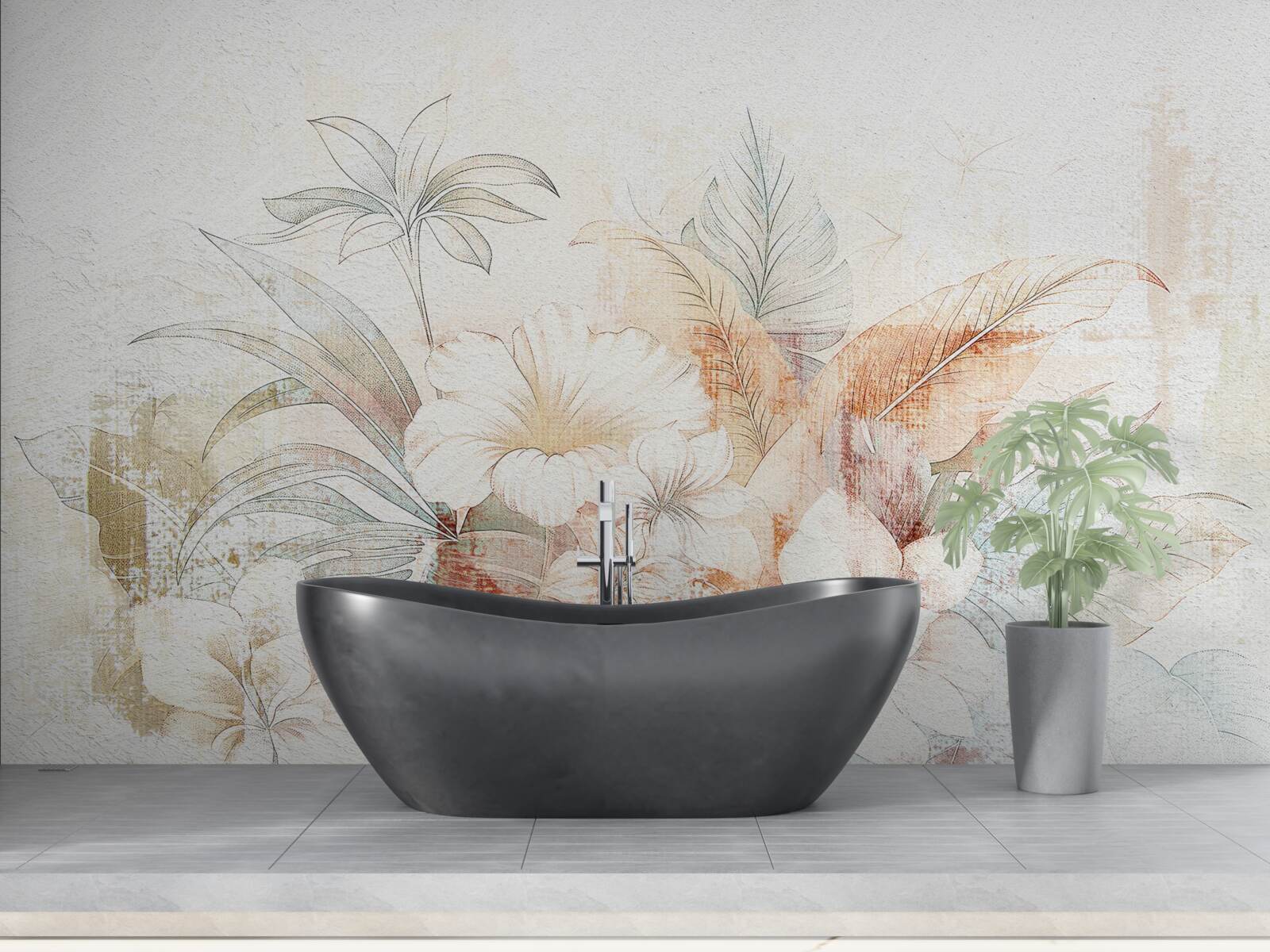 Fototapeten Aquarellblüten und Blätter