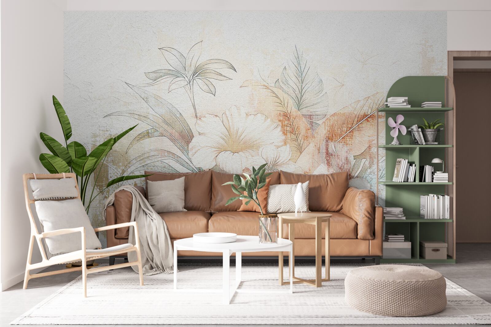 Fototapeten Aquarellblüten und Blätter