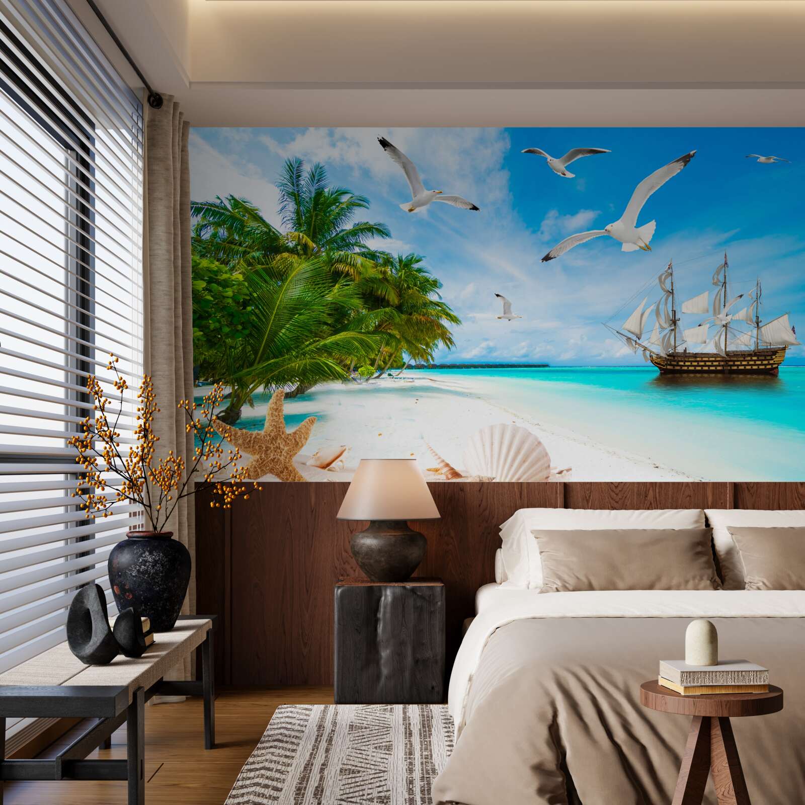 Fototapeten Das Schiff ist vor der Küste festgemacht