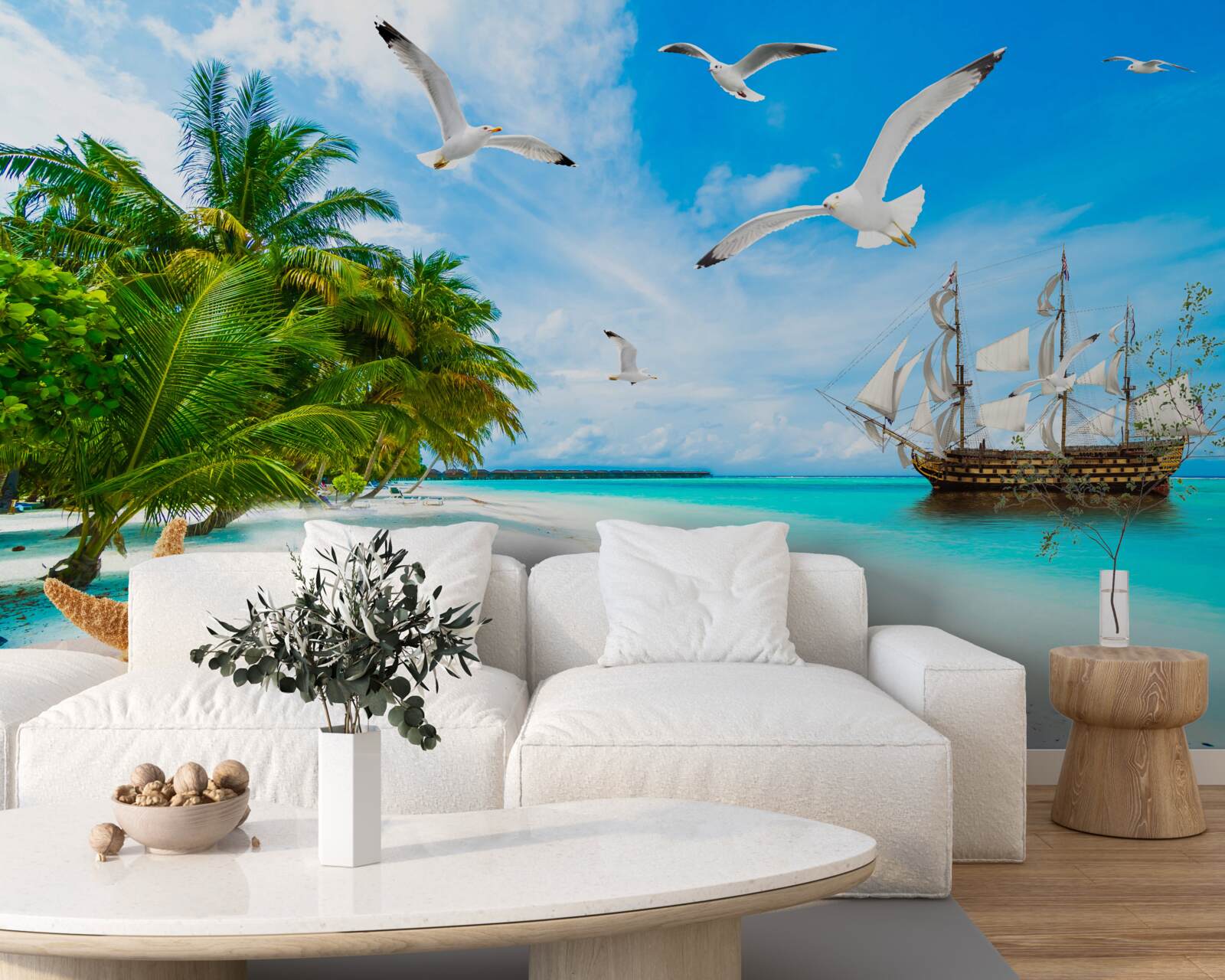 Fototapeten Das Schiff ist vor der Küste festgemacht