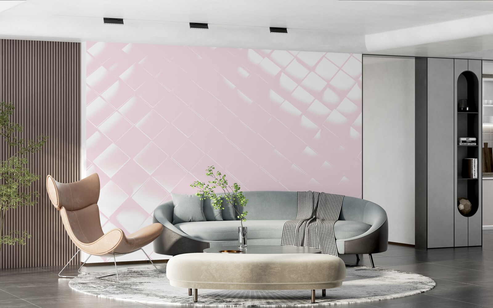 Fototapeten Geometrie in Weiß- und Rosa -Schatten