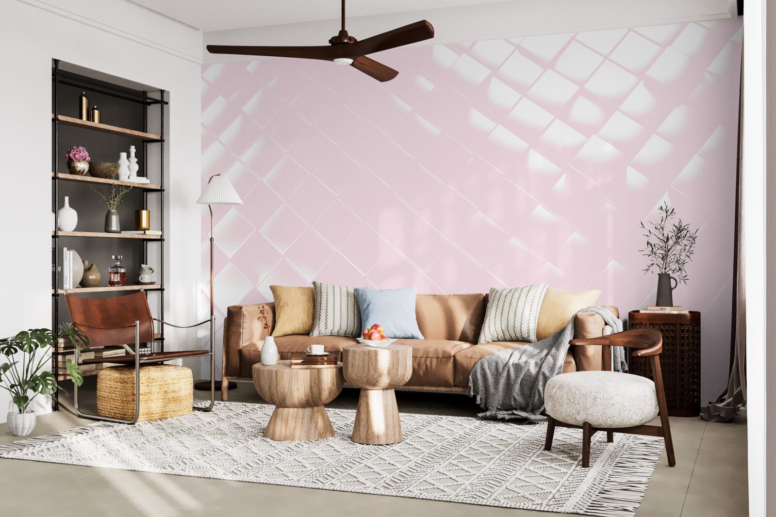 Fototapeten Geometrie in Weiß- und Rosa -Schatten