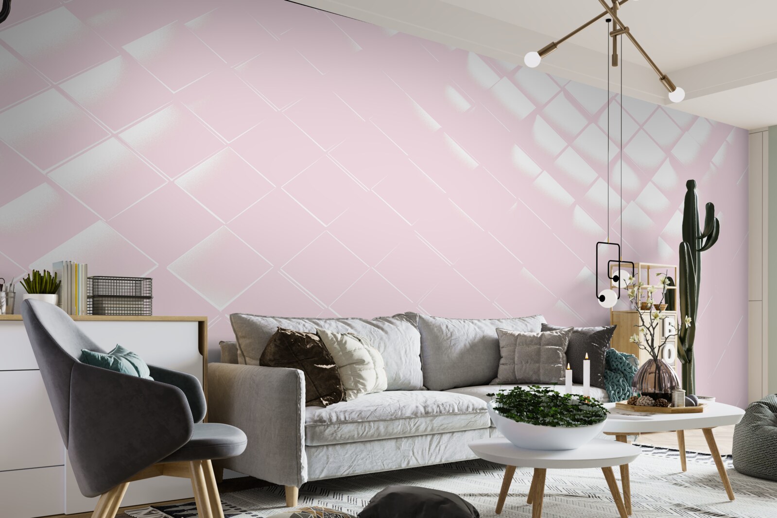 Fototapeten Geometrie in Weiß- und Rosa -Schatten
