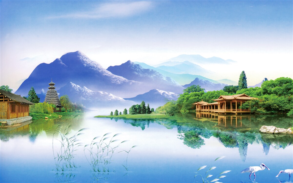 Fototapeten Bergsee in der Sommerlandschaft