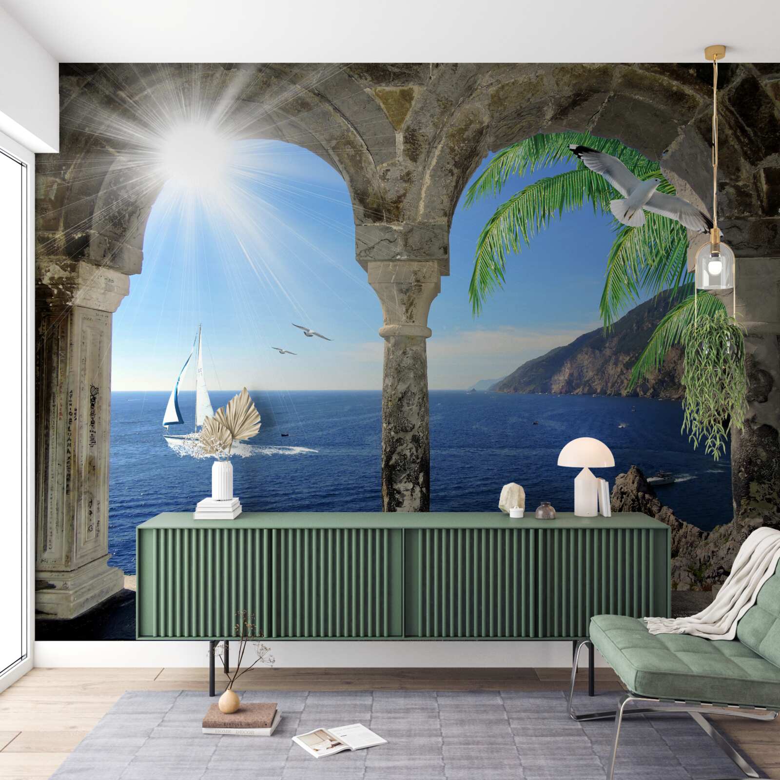 Fototapeten ein alter Bogen mit Blick auf das Meer