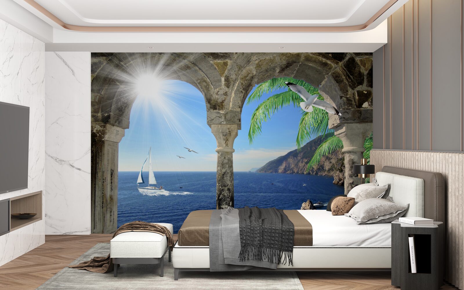 Fototapeten ein alter Bogen mit Blick auf das Meer
