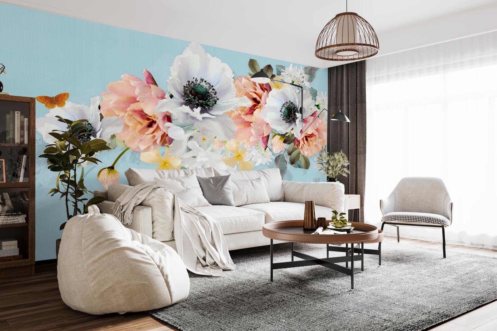 Fototapeten Ein Strauß weißer Mohnblumen und andere Blumen