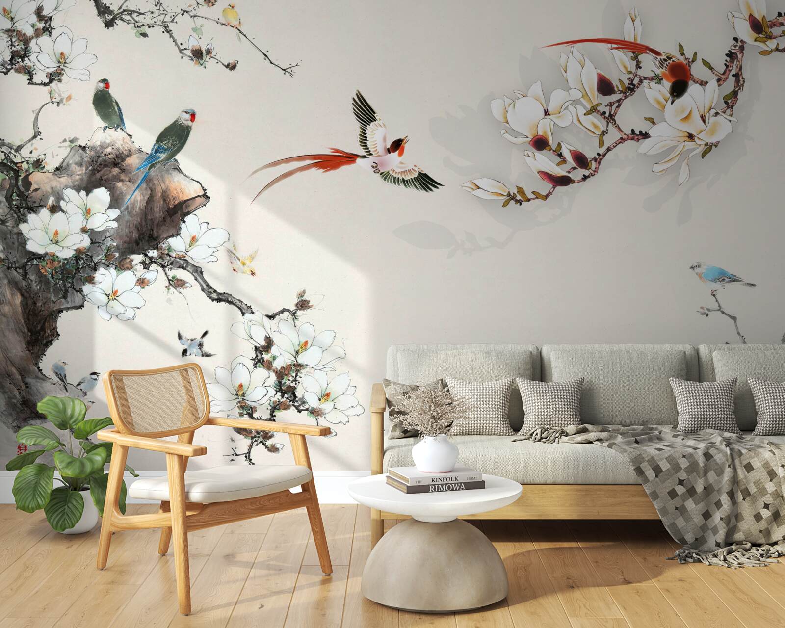Fototapeten Vögel genießen die Blumen