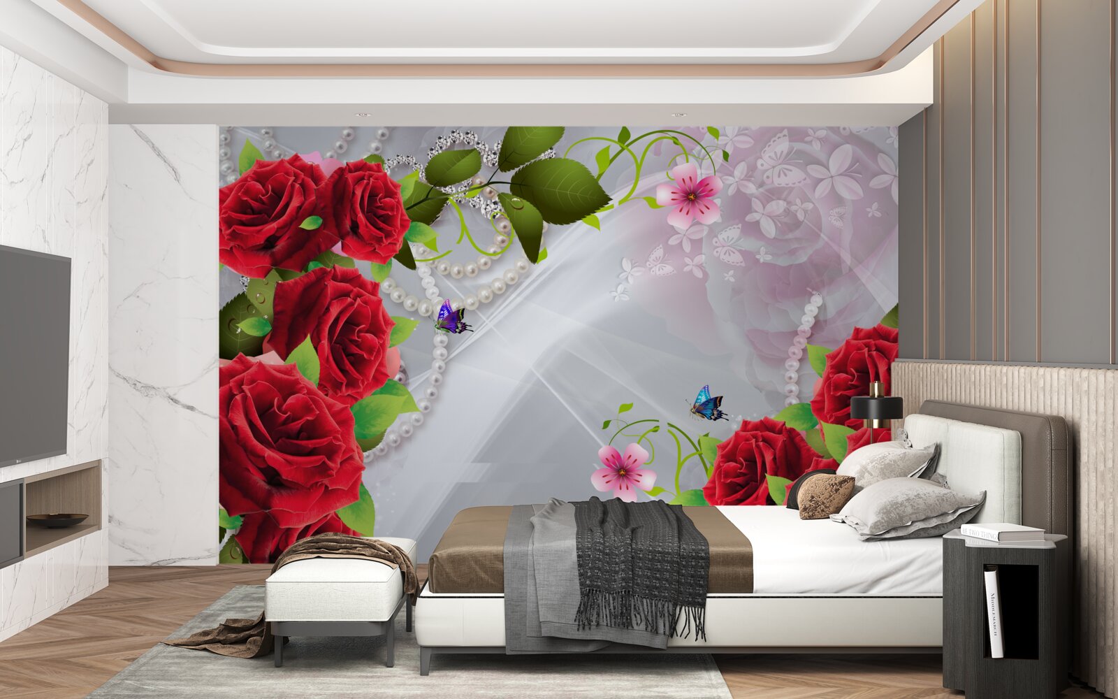 Fototapeten Perlenrote Rosen