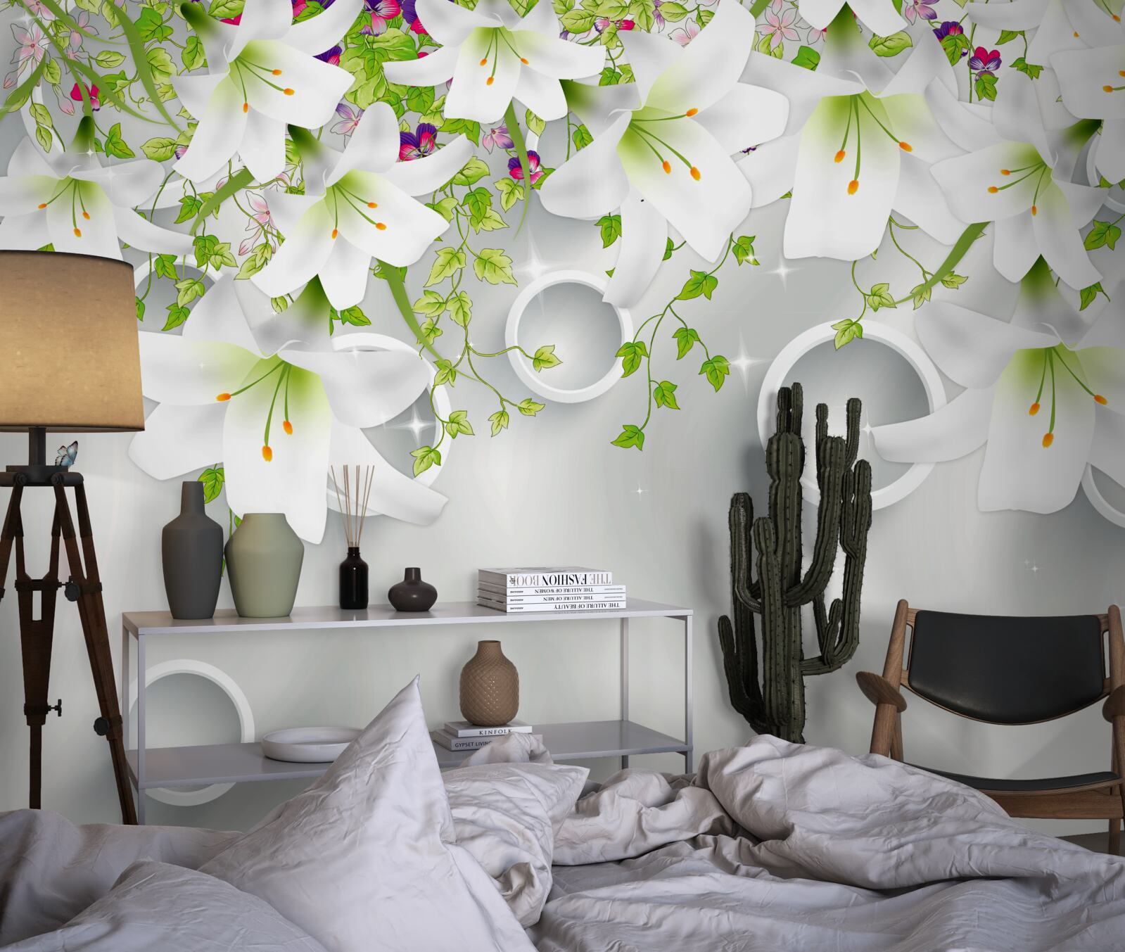 Fototapeten Die Blüten sind weiß mit grünen Blättern