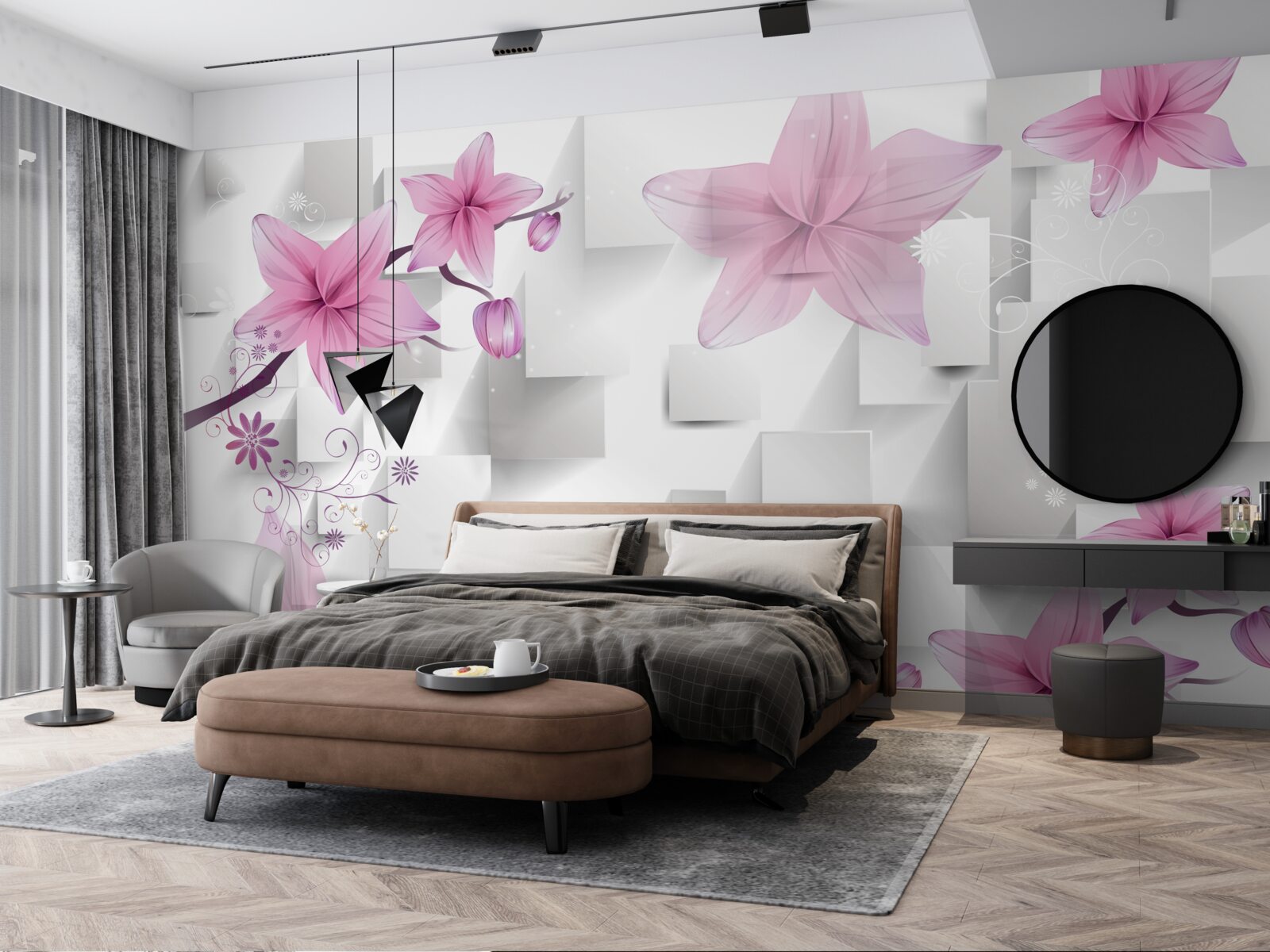 Fototapeten Abstraktion mit lila Knospen