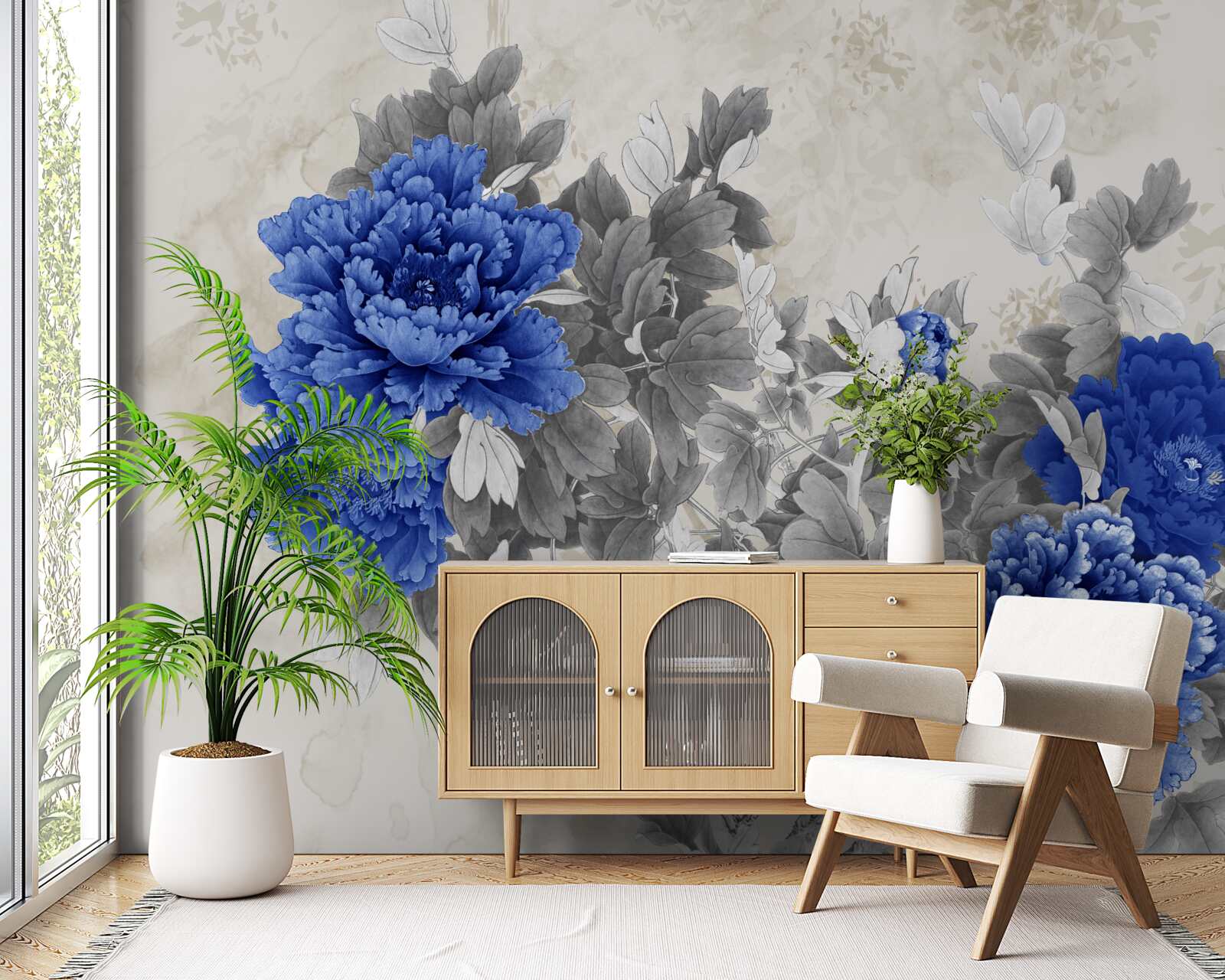 Fototapeten Ikebana kwiatowa auf grauem Hintergrund