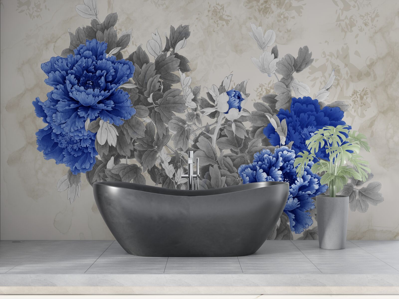 Fototapeten Ikebana kwiatowa auf grauem Hintergrund