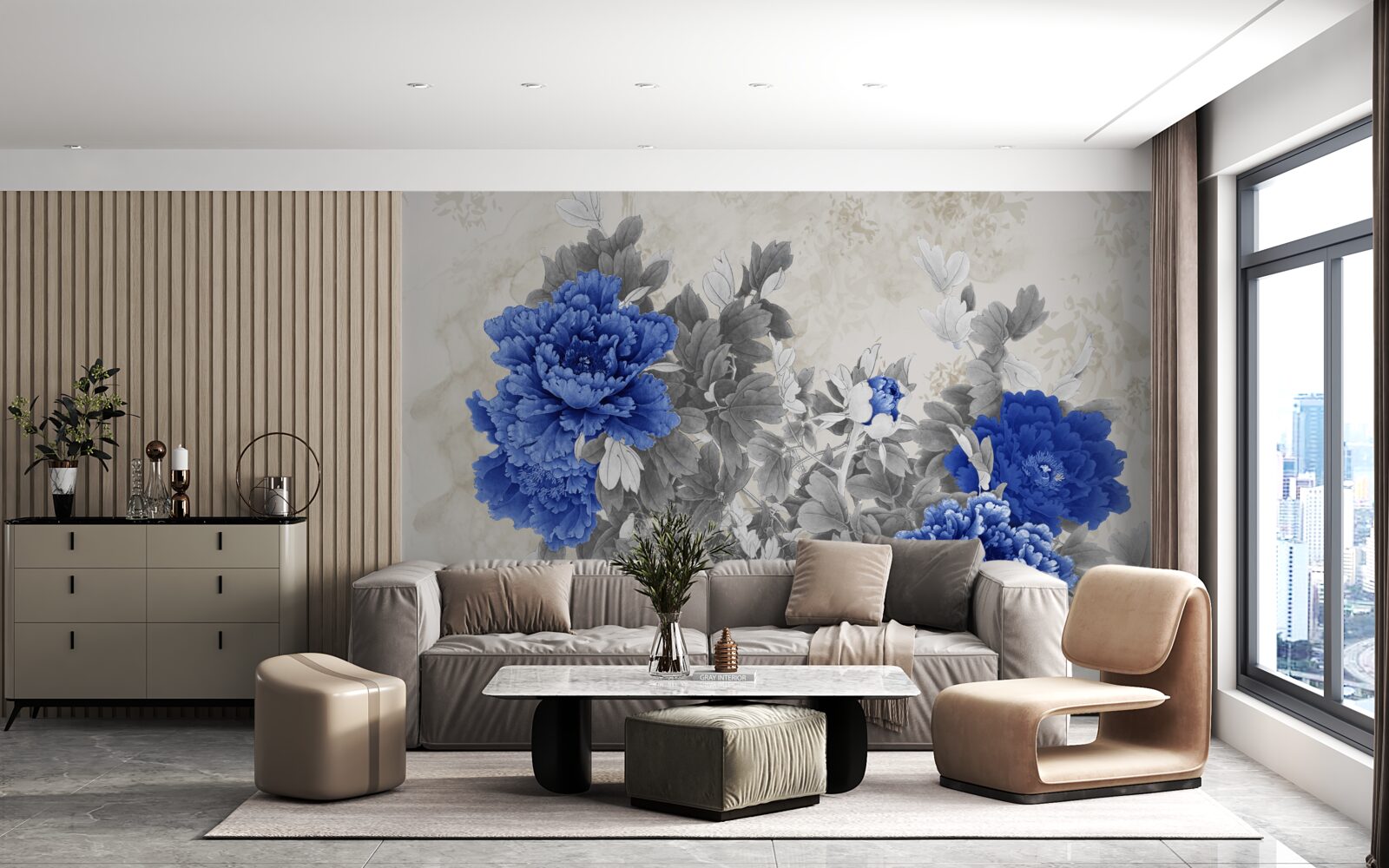 Fototapeten Ikebana kwiatowa auf grauem Hintergrund