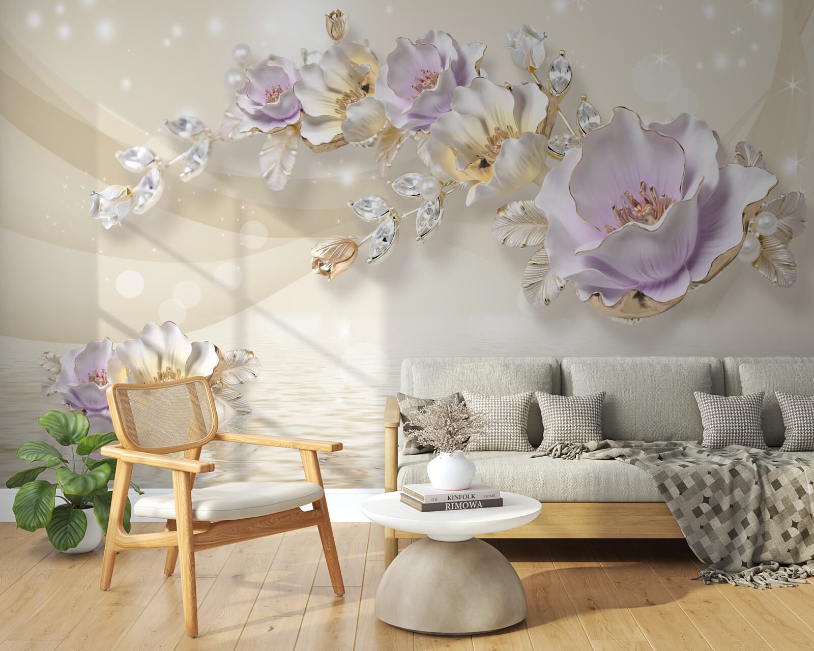 Fototapeten Gold- und Blumendekorationen