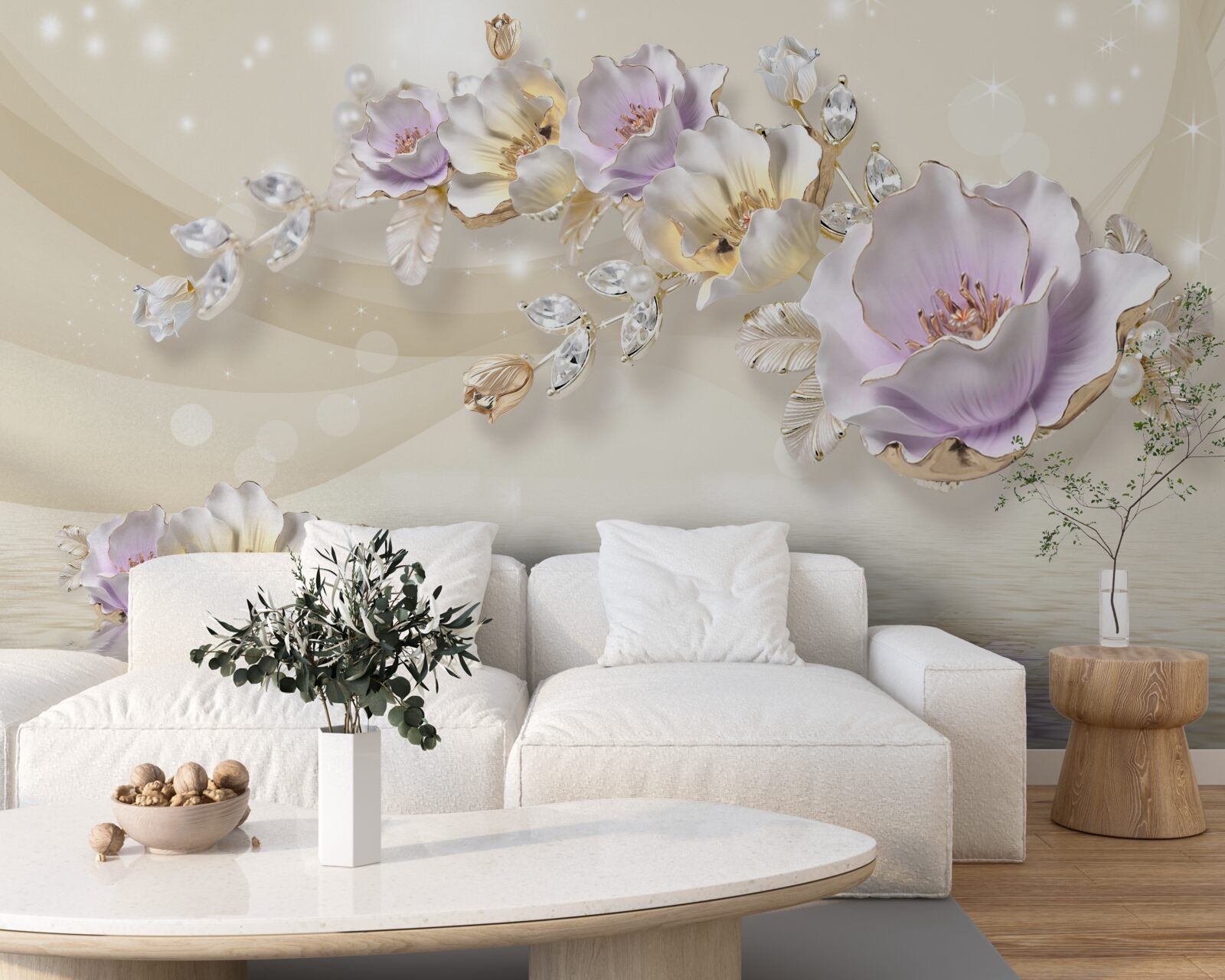 Fototapeten Gold- und Blumendekorationen