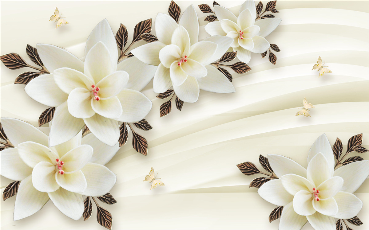 Fototapeten Der Stoff ist mit weißen Lotusblumen dekoriert