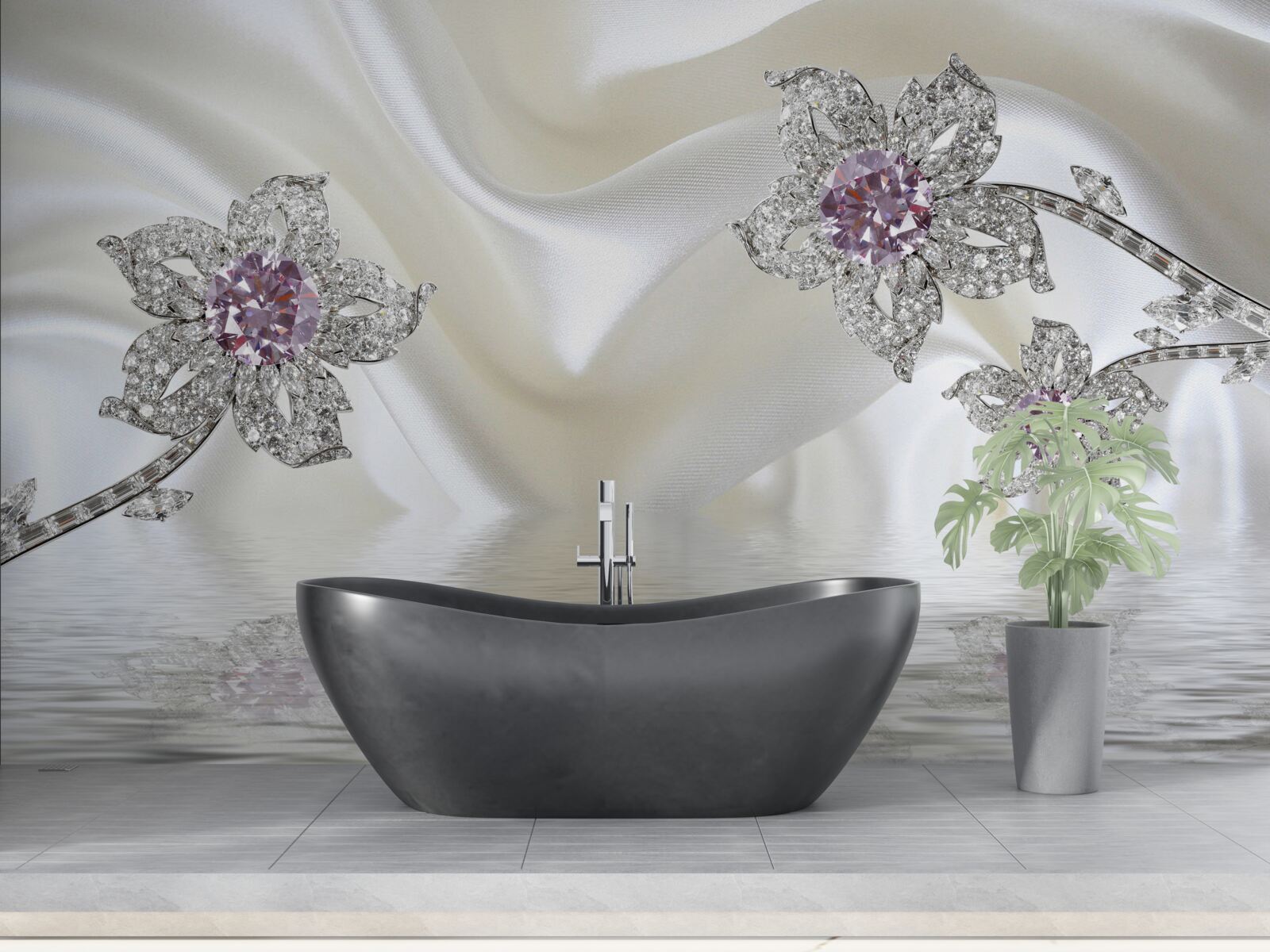 Fototapeten Silberschmuck in Form von Blumenformen