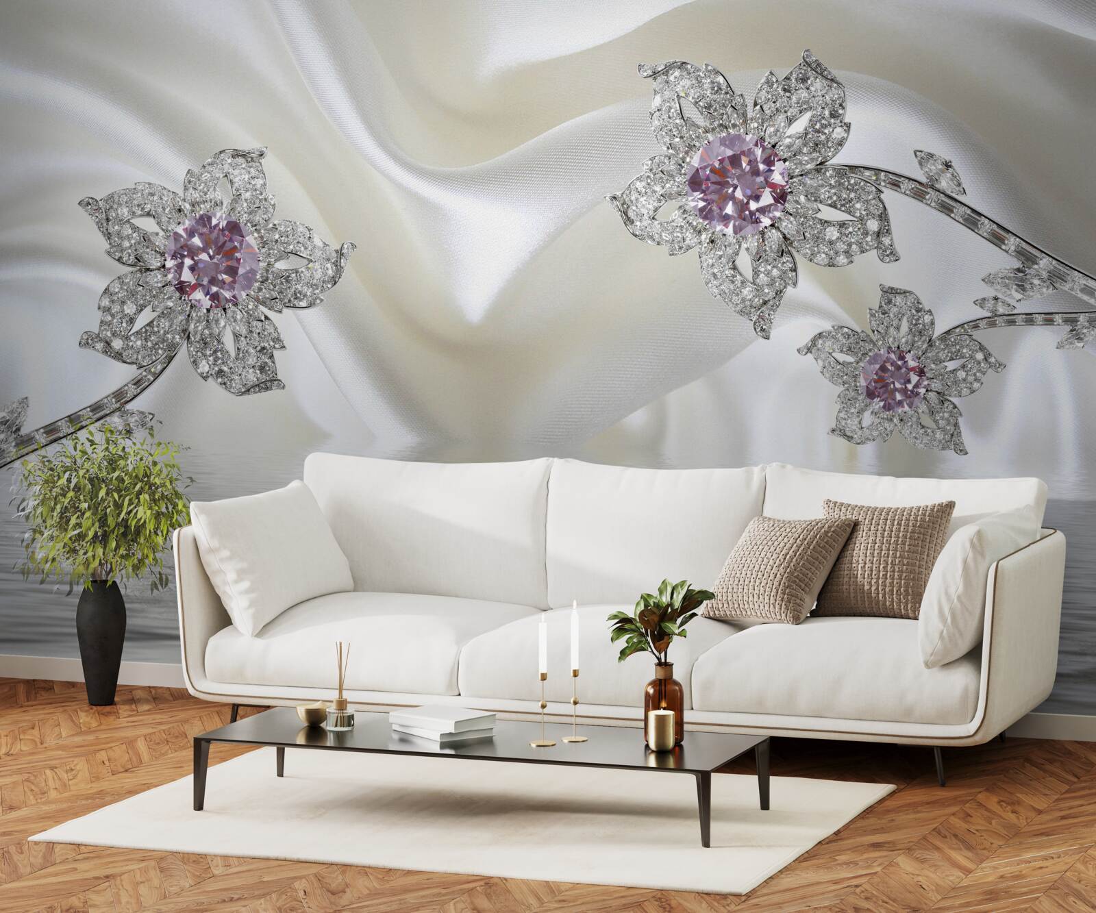 Fototapeten Silberschmuck in Form von Blumenformen