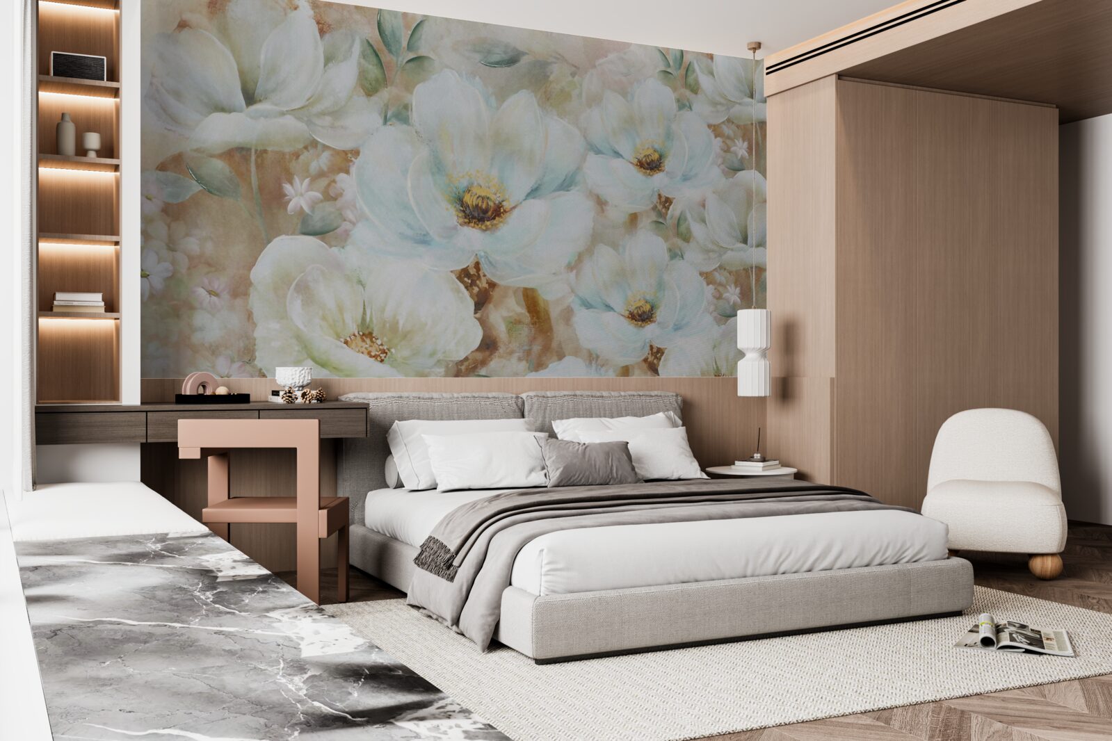 Fototapeten Aquarellbild von schneebedeckten Orchideen