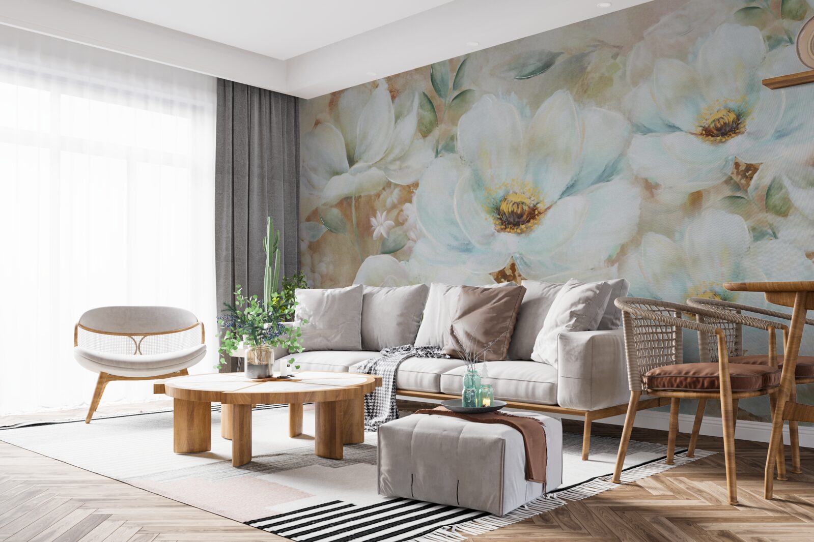 Fototapeten Aquarellbild von schneebedeckten Orchideen
