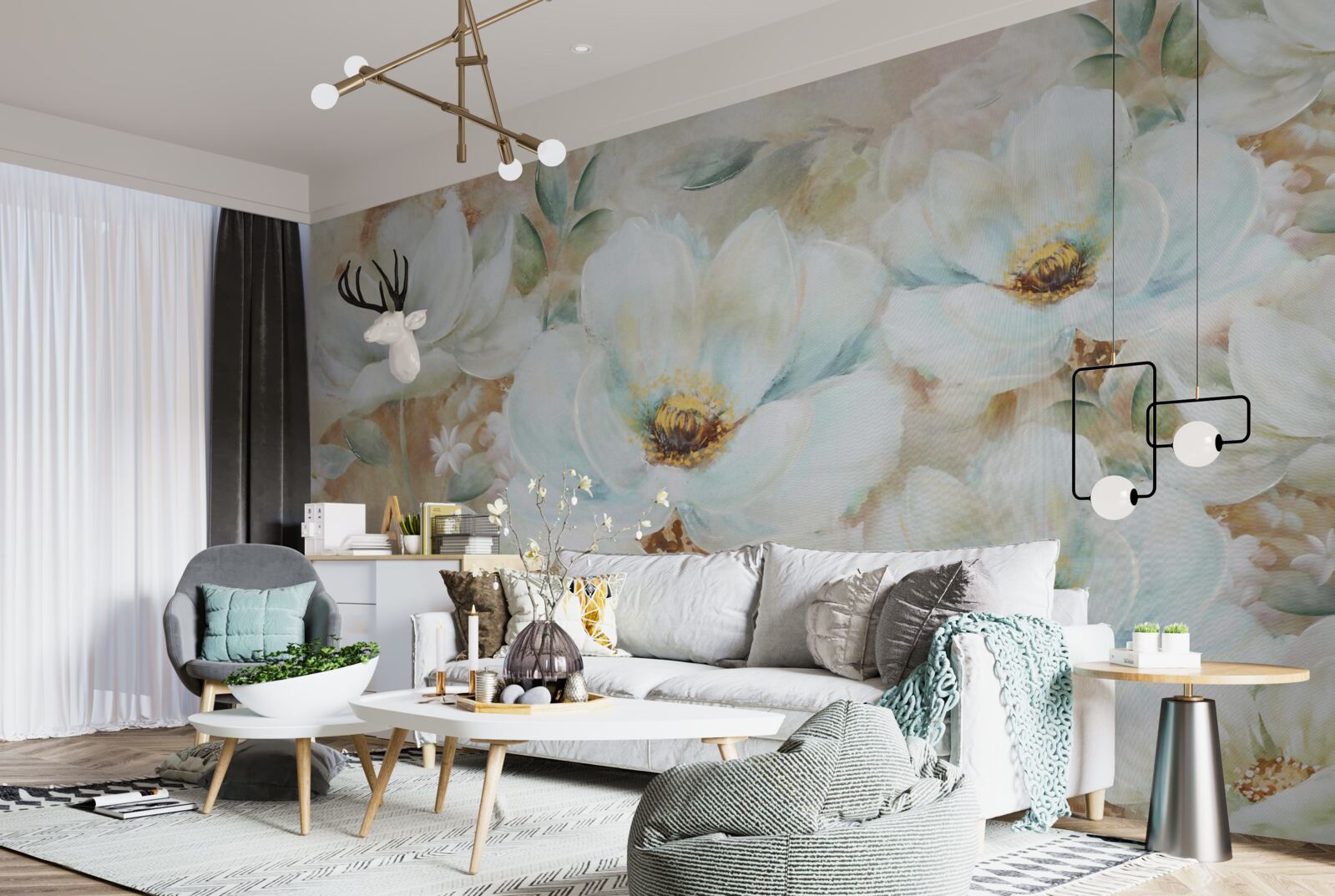 Fototapeten Aquarellbild von schneebedeckten Orchideen