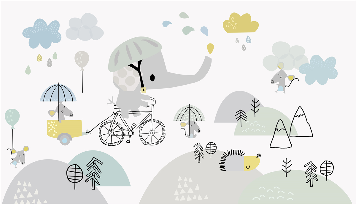 Fototapeten Der kleine Elefant fährt auf die Hänge der Berge