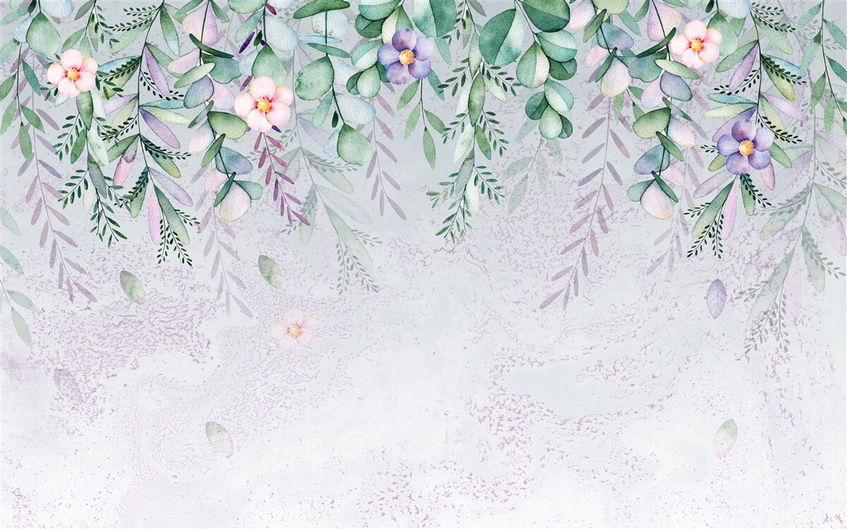 Fototapeten Ein Aquarell, der Blumen verkehrt herum darstellt