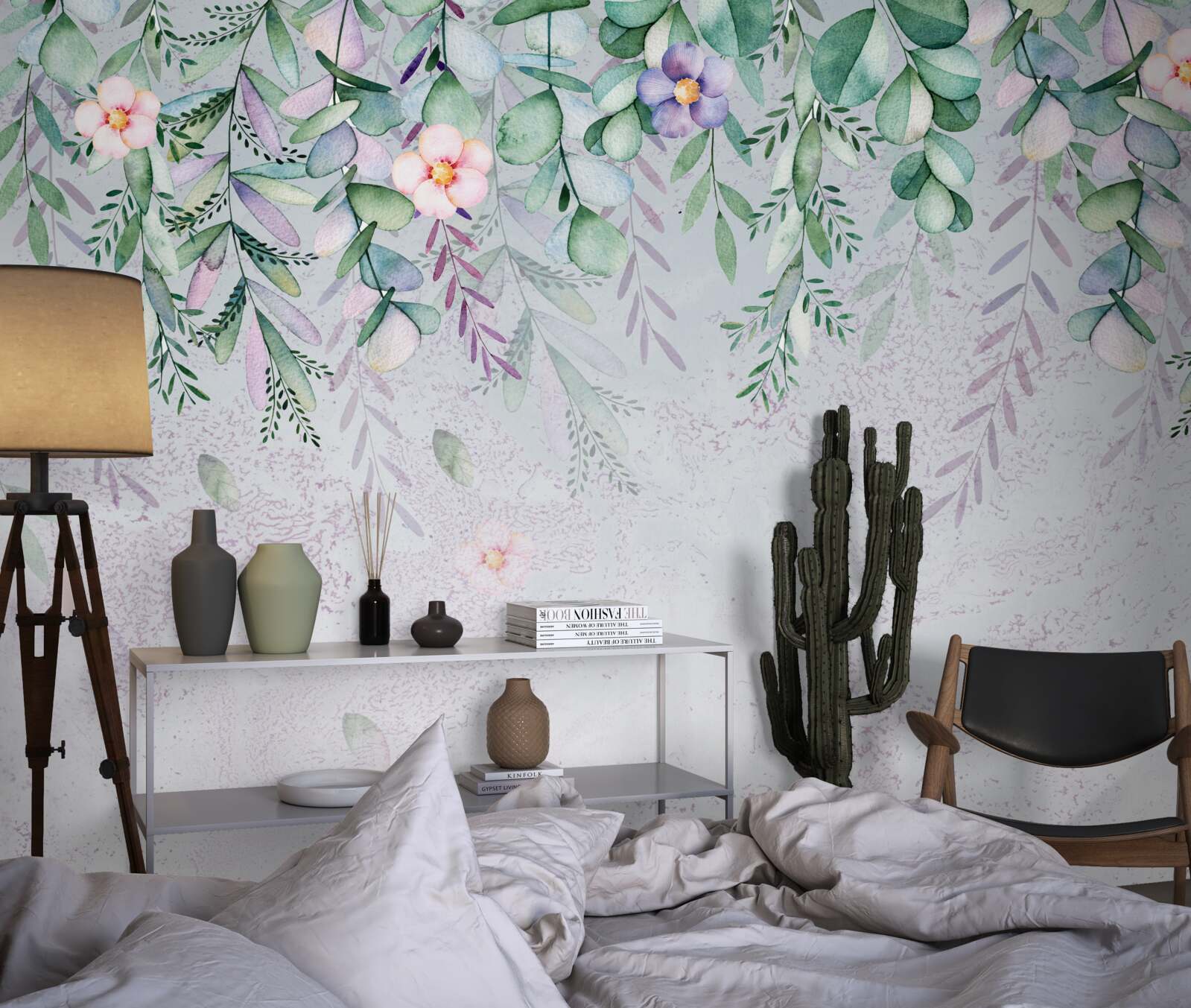 Fototapeten Ein Aquarell, der Blumen verkehrt herum darstellt