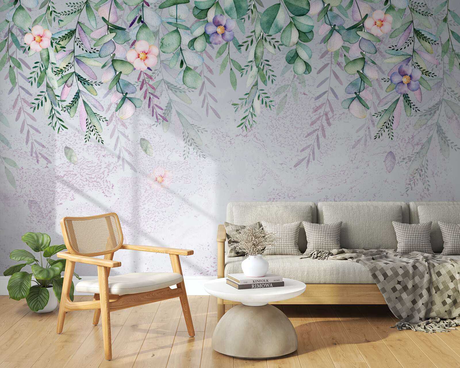Fototapeten Ein Aquarell, der Blumen verkehrt herum darstellt