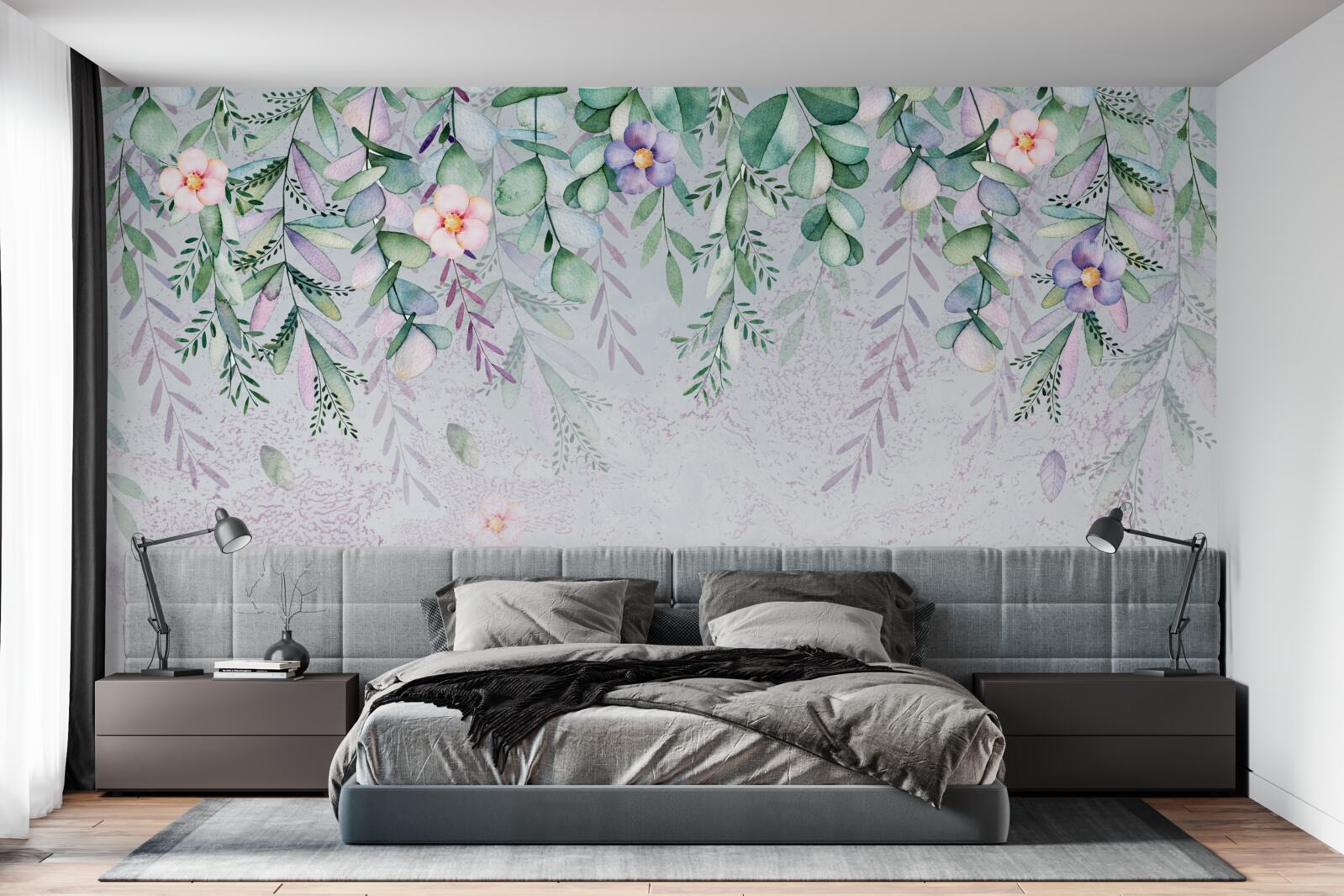Fototapeten Ein Aquarell, der Blumen verkehrt herum darstellt