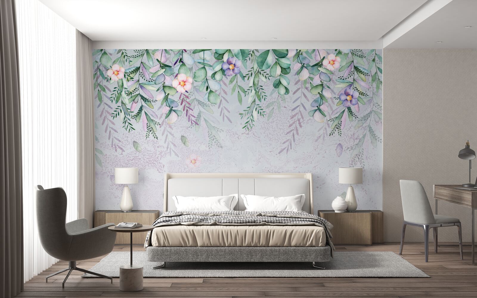 Fototapeten Ein Aquarell, der Blumen verkehrt herum darstellt
