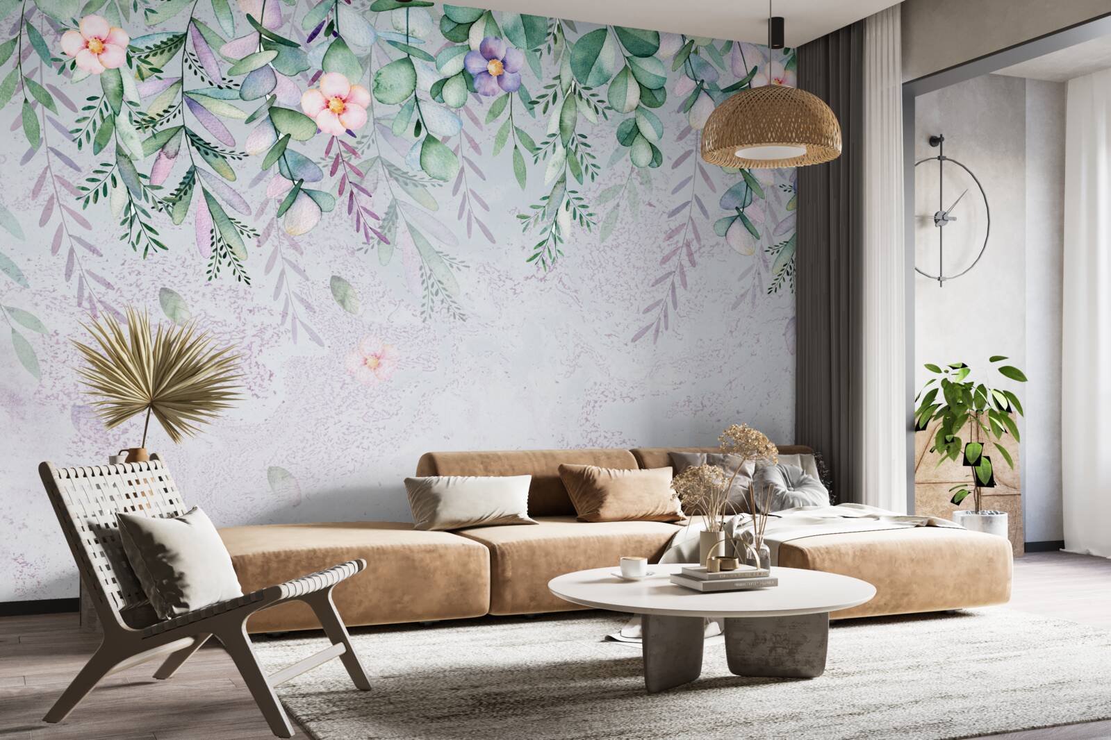 Fototapeten Ein Aquarell, der Blumen verkehrt herum darstellt